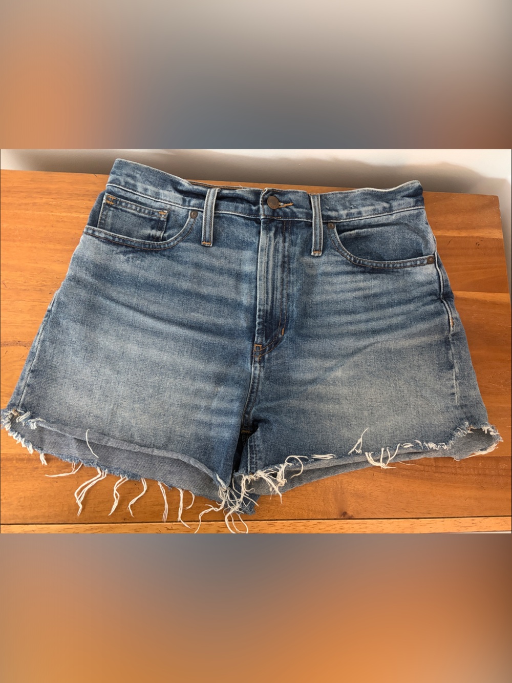 Madewell Distressed Medium Blue Denim Cutoff Shorts
